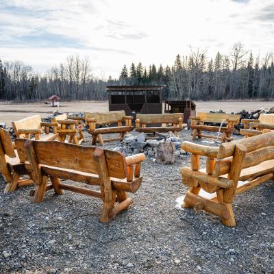 ABMC - fire pit with client made wooden benches
