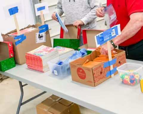 Packing Christmas shoeboxes