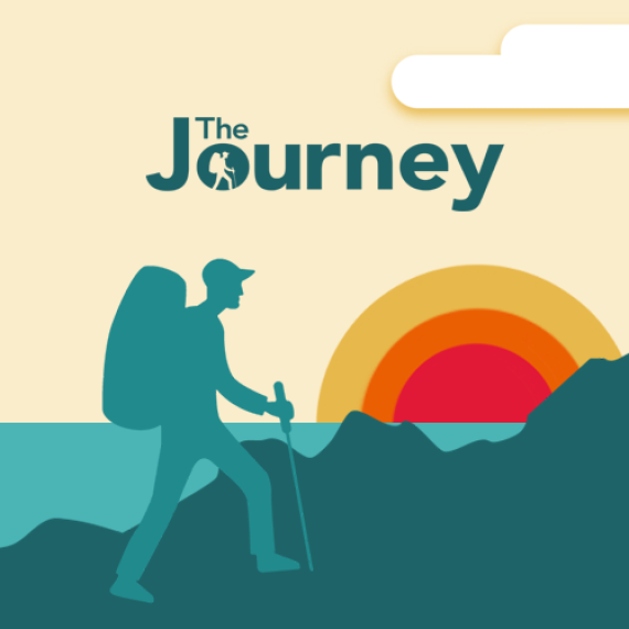 The Journey logo with hiker + sunrise