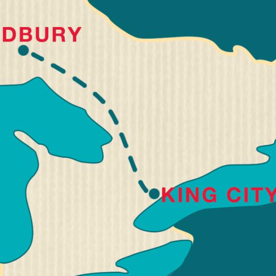 Map from Sudbury to King City