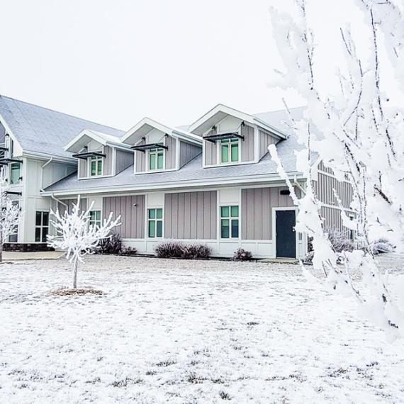 Beautiful building covered in snow