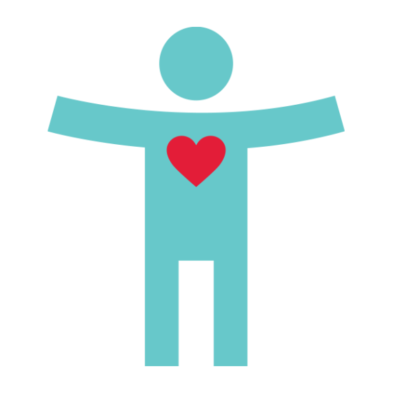 Icon: Person with arms wide and red heart in middle of chest